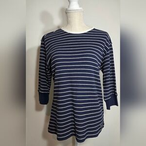 NWT Tommy Hilfiger Blue and White 3/4 Sleeve Knit Boxy Tee, Size XL